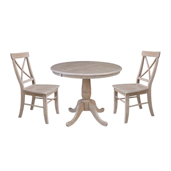 International Concepts Round 36 in Rd Extension Dining Table, 2 Chairs, Gray Taupe, 36 W, 48 L, 29 in H, Wood K09-36RXT-C613-2 - main